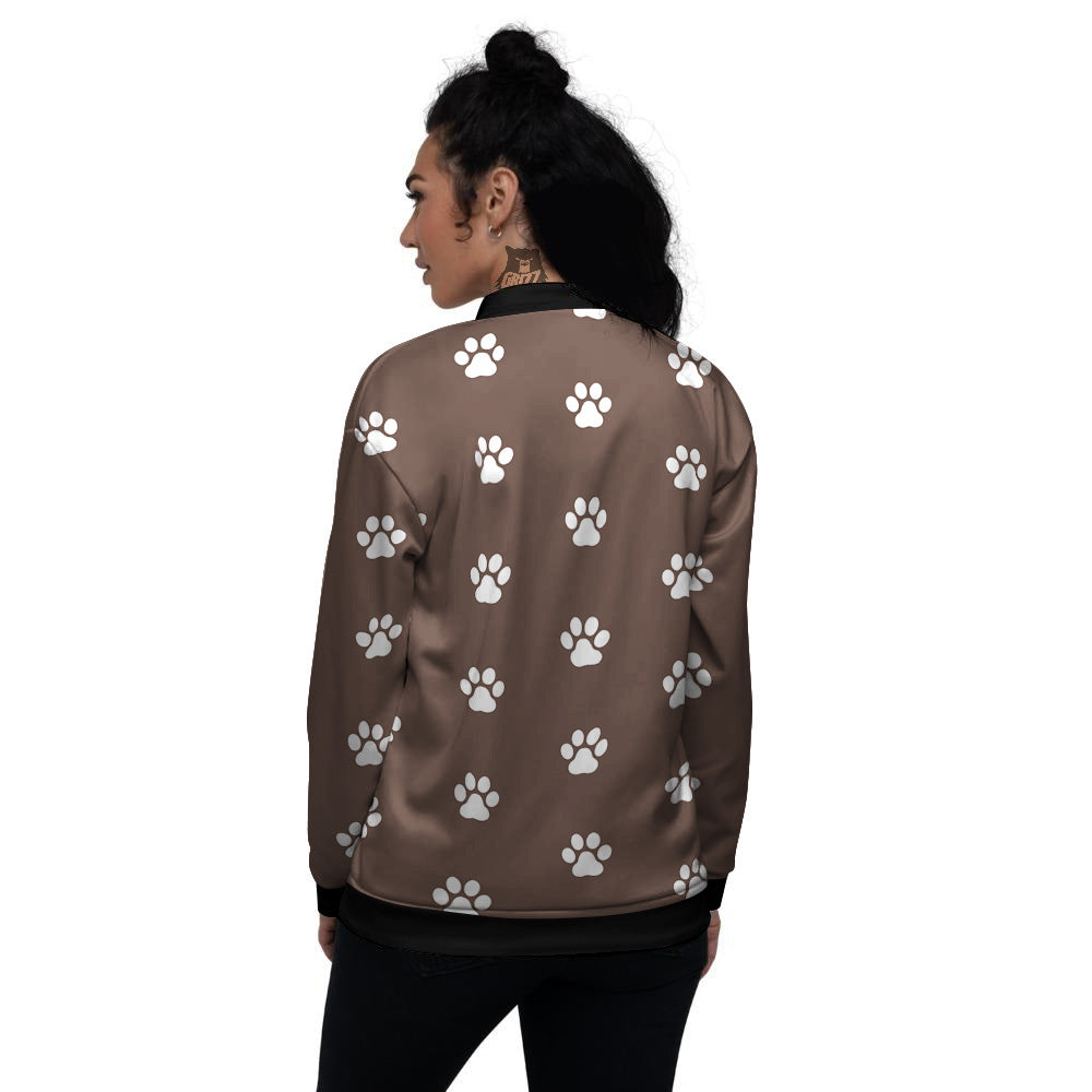 Brown Paw Print Women's Bomber Jacket-grizzshop
