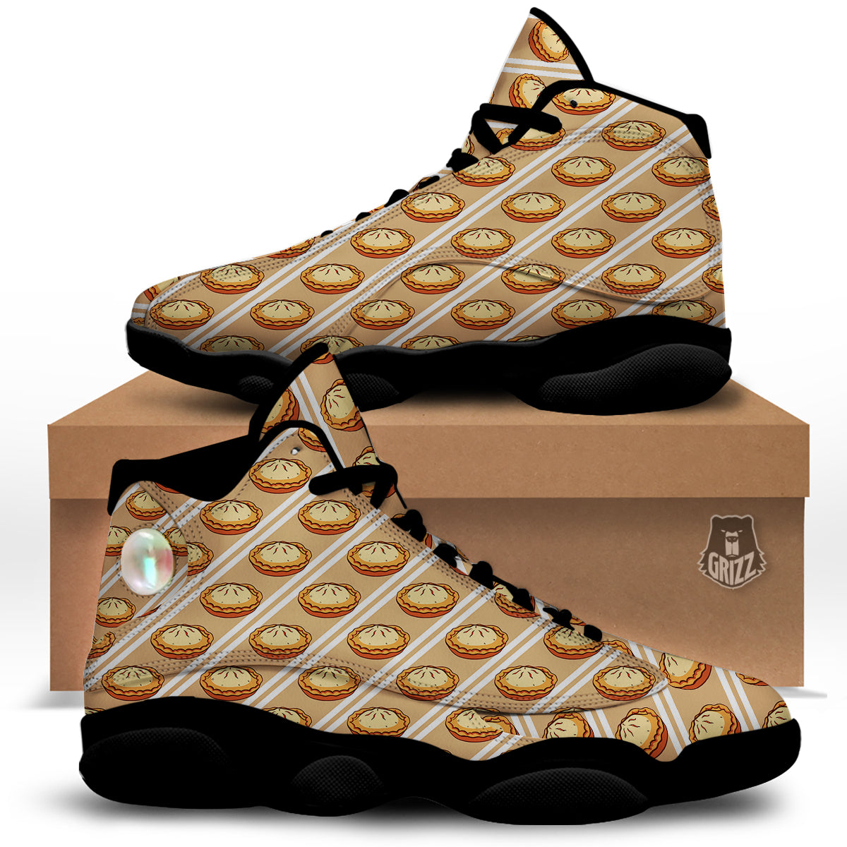 Brown Pie Crumble Print Pattern Black Basketball Shoes-grizzshop