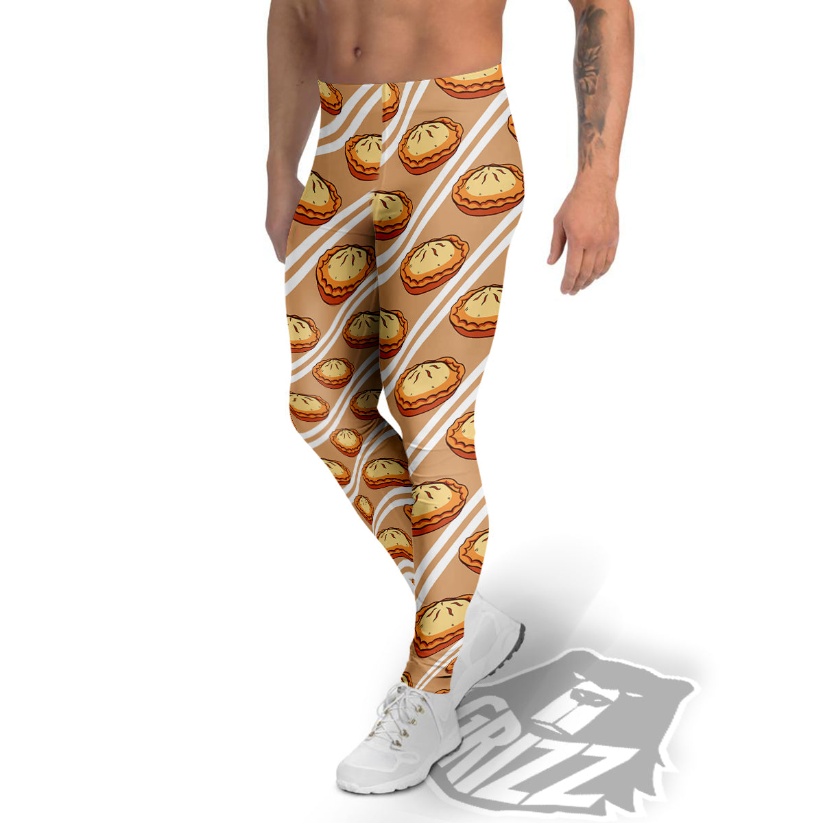 Brown Pie Crumble Print Pattern Men's Leggings-grizzshop