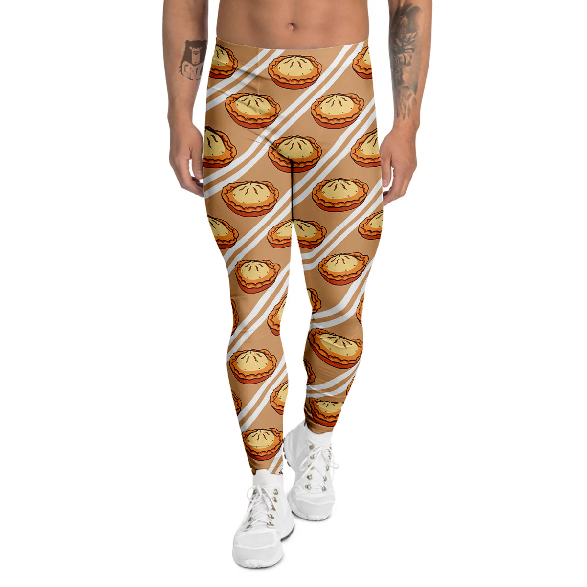 Brown Pie Crumble Print Pattern Men's Leggings-grizzshop