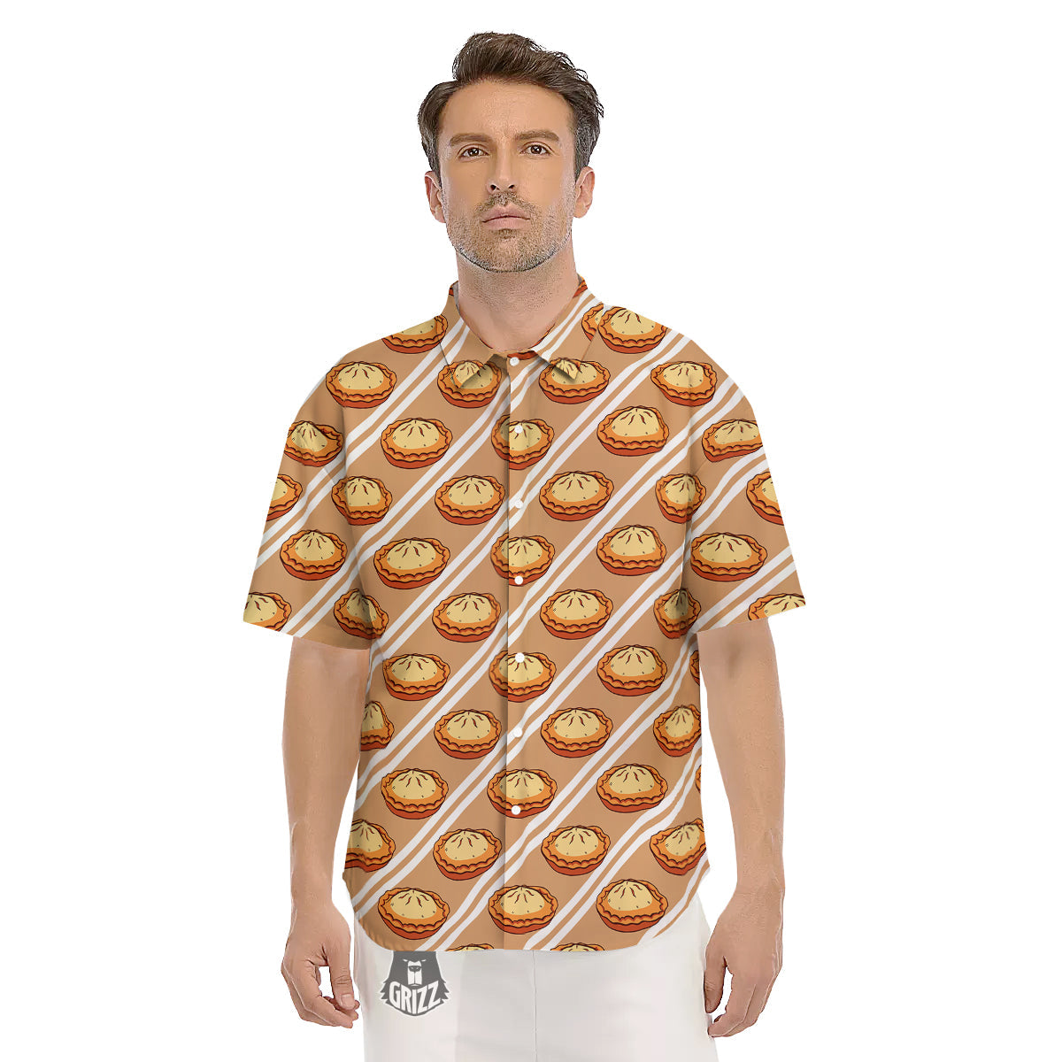 Brown Pie Crumble Print Pattern Men's Short Sleeve Shirts-grizzshop