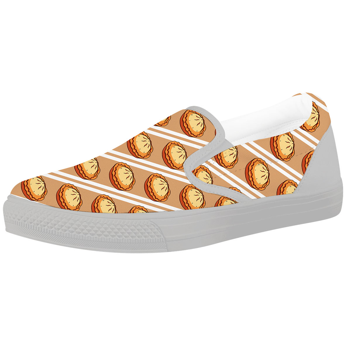 Brown Pie Crumble Print Pattern White Slip On Shoes-grizzshop