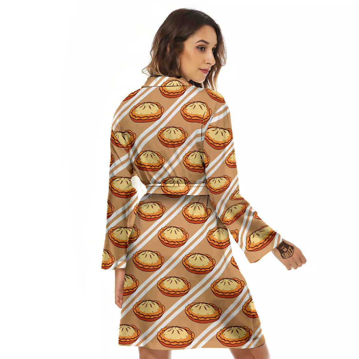 Brown Pie Crumble Print Pattern Women's Robe-grizzshop