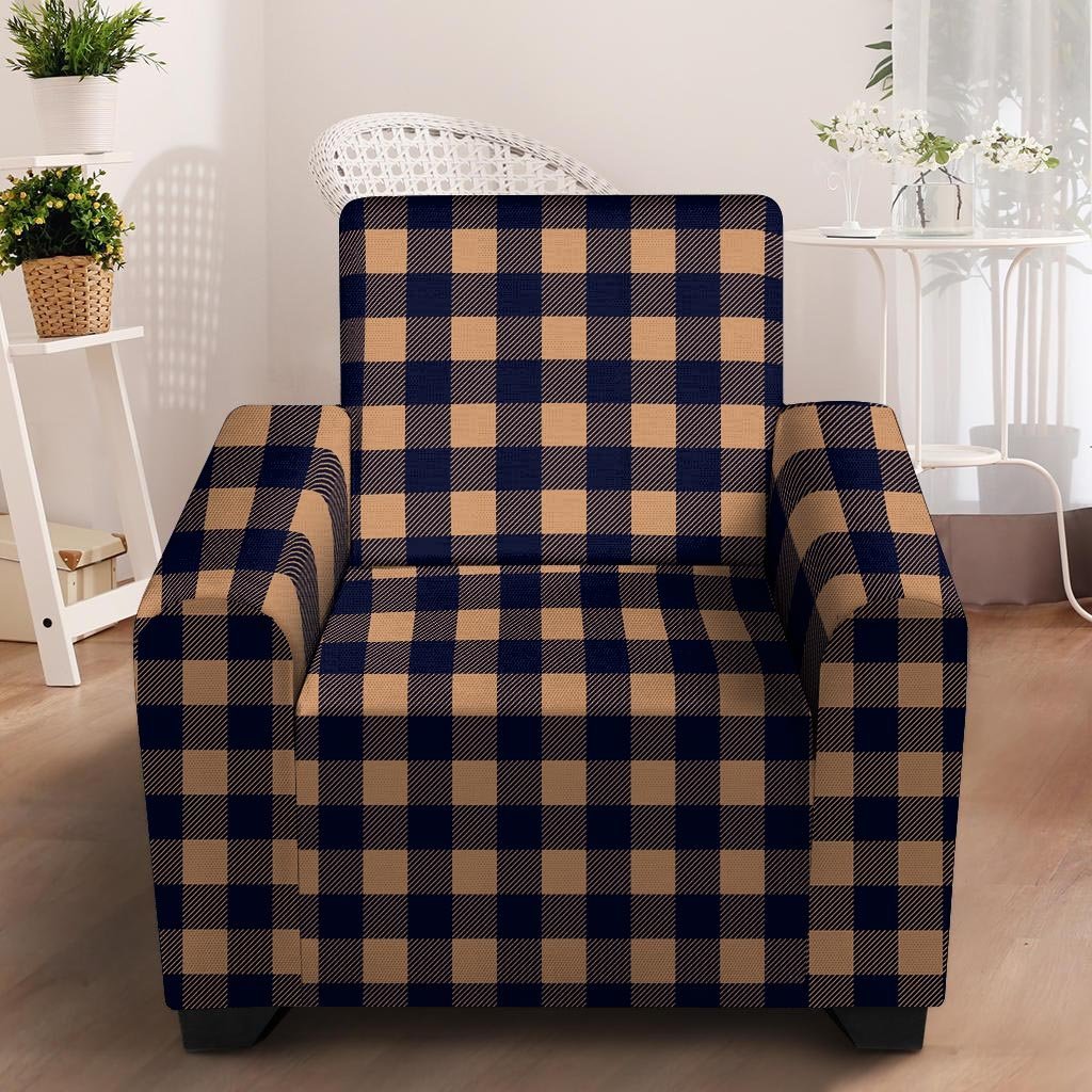 Brown Plaid Armchair Cover-grizzshop