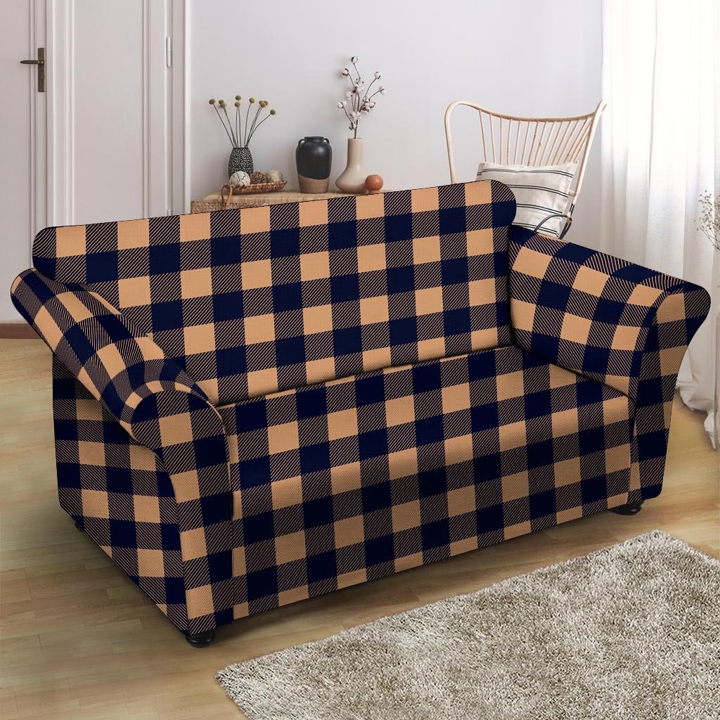 Brown Plaid Loveseat Cover-grizzshop