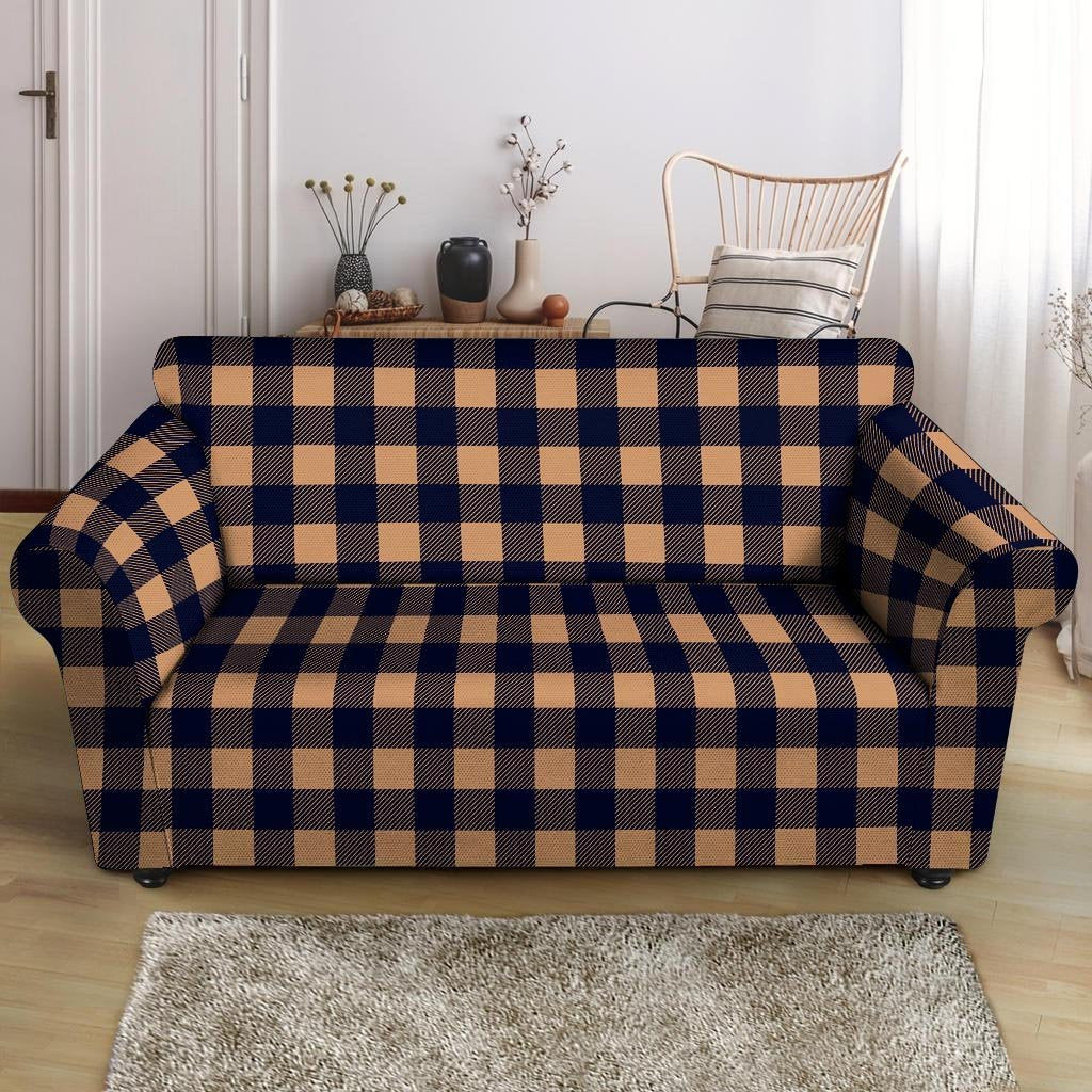 Brown Plaid Loveseat Cover-grizzshop