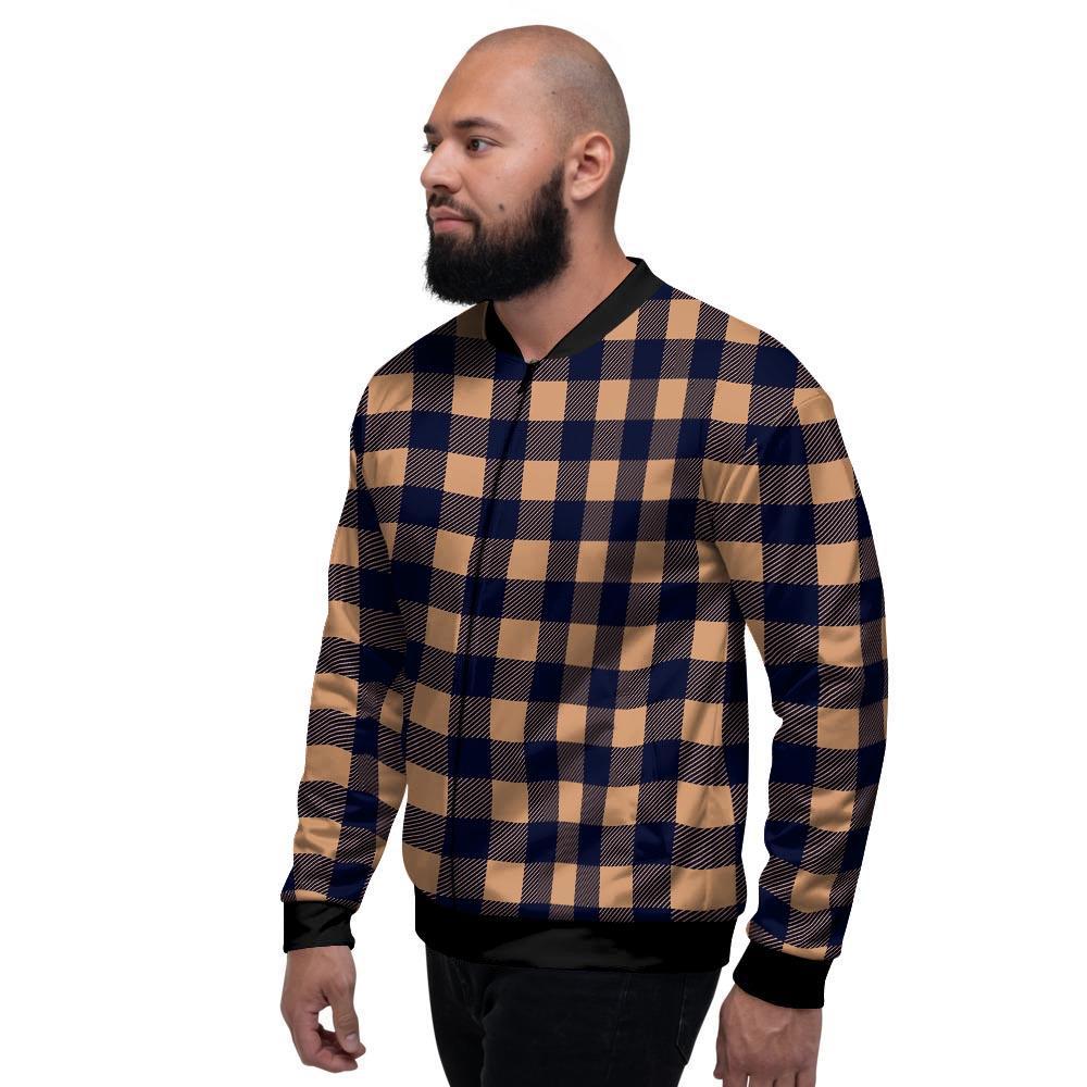 Brown Plaid Men's Bomber Jacket-grizzshop