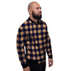 Brown Plaid Men's Bomber Jacket-grizzshop