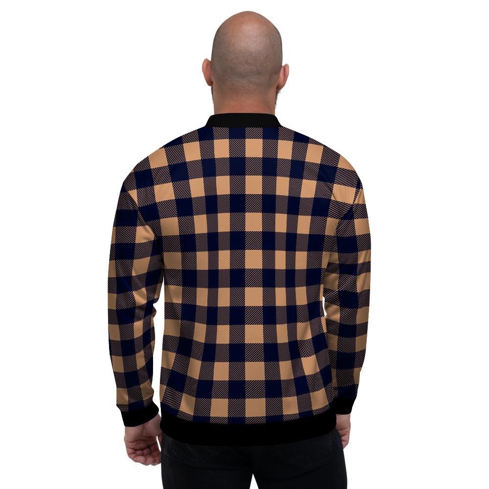 Brown Plaid Men's Bomber Jacket-grizzshop