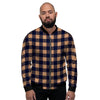 Brown Plaid Men's Bomber Jacket-grizzshop