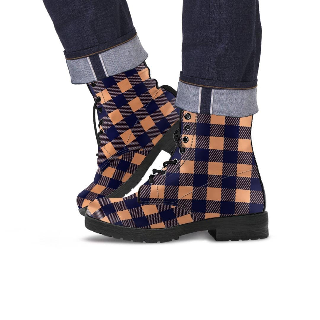 Brown Plaid Men's Boots-grizzshop