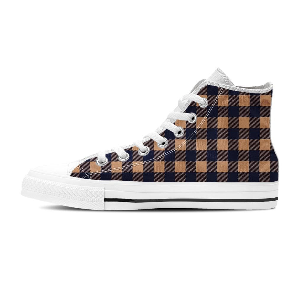 Brown Plaid Men's High Top Shoes-grizzshop