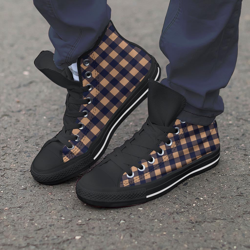 Brown Plaid Men's High Top Shoes-grizzshop