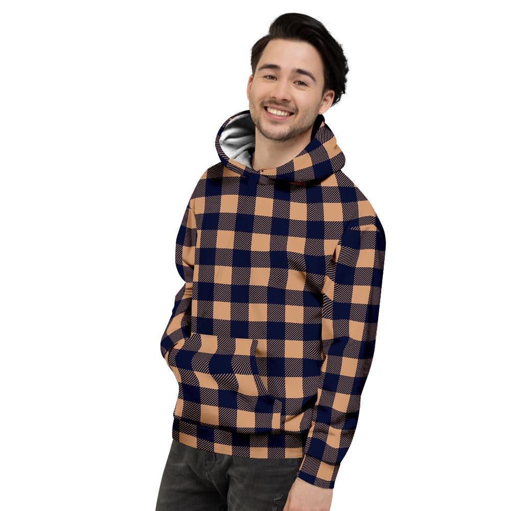 Brown Plaid Men's Hoodie-grizzshop