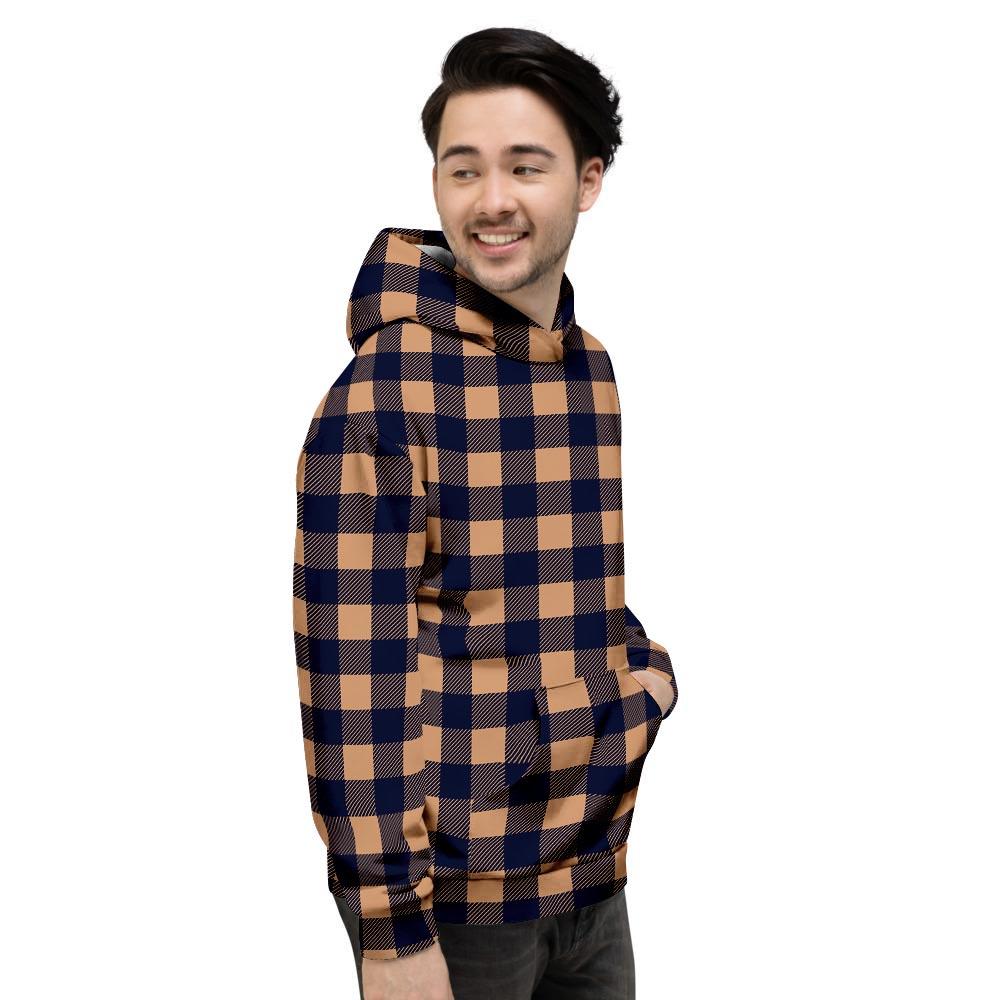 Brown Plaid Men's Hoodie-grizzshop