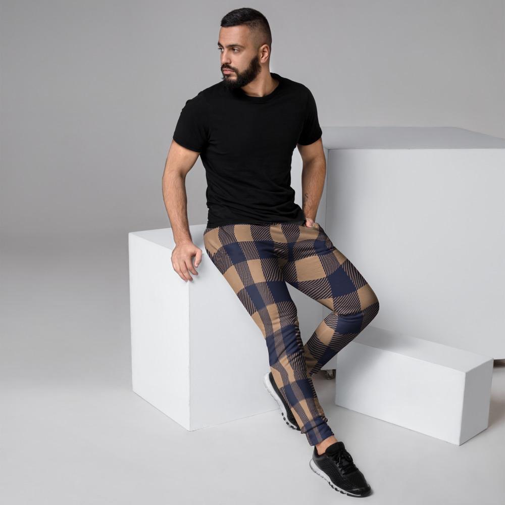 Brown Plaid Men's Joggers-grizzshop