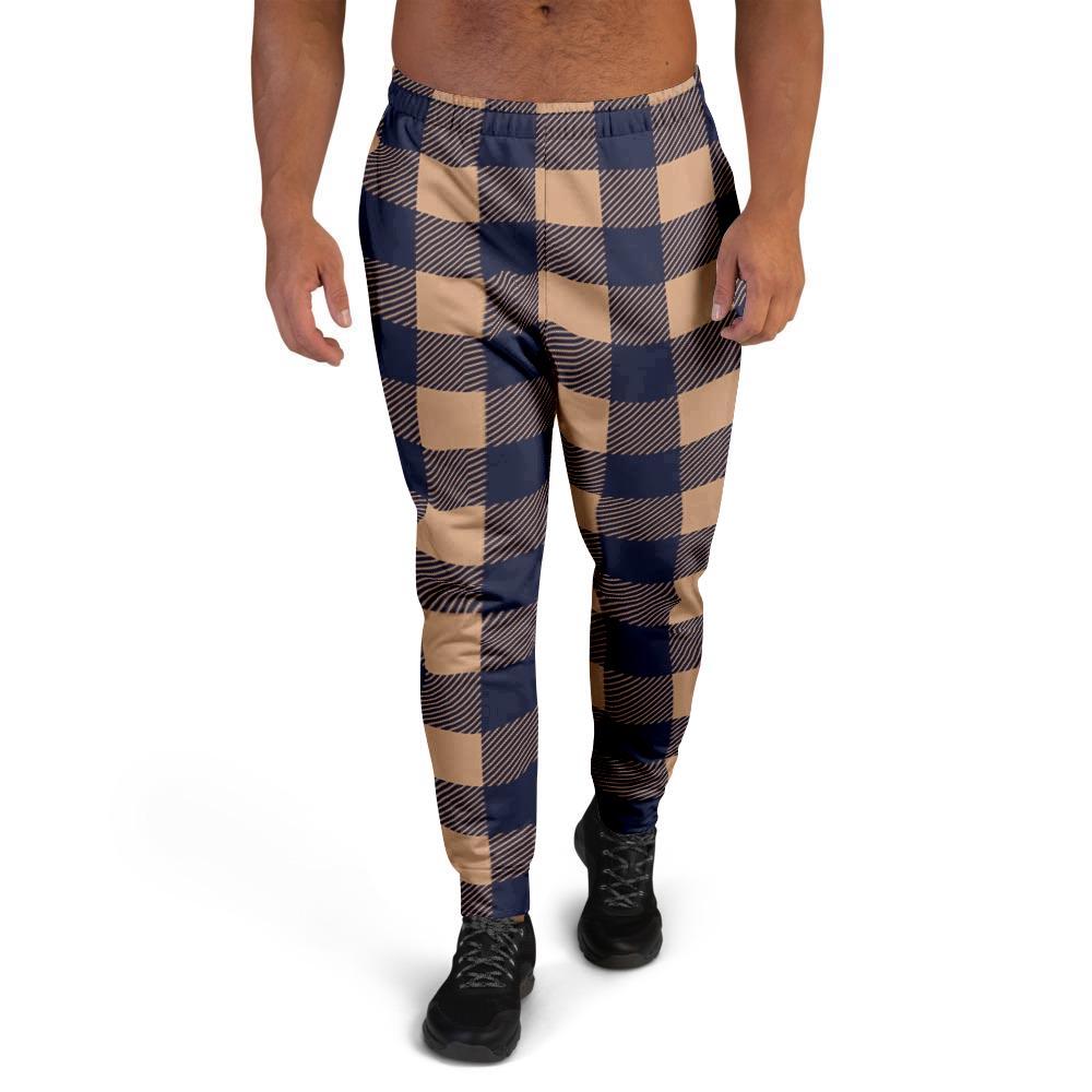 Brown Plaid Men's Joggers-grizzshop