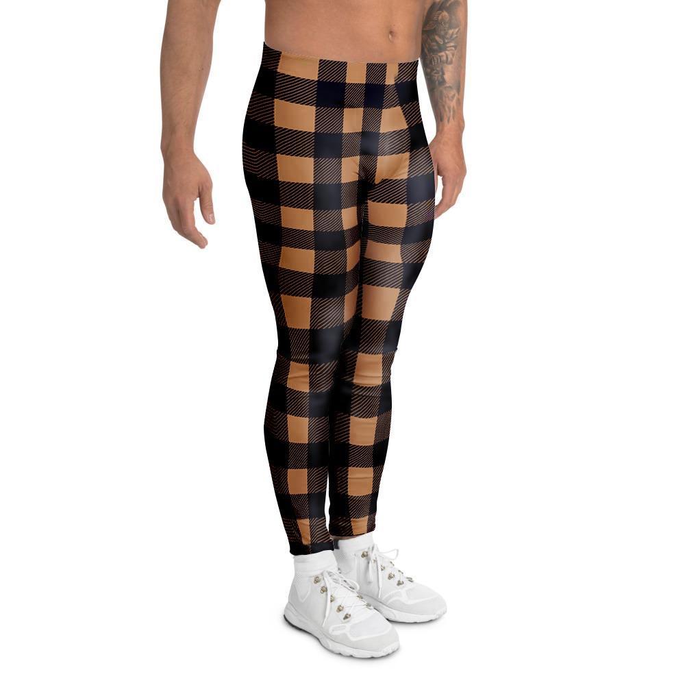 Brown Plaid Men's Leggings-grizzshop