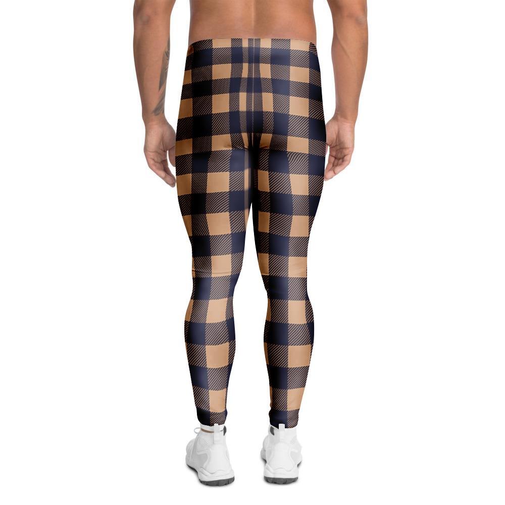 Brown Plaid Men's Leggings-grizzshop