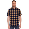 Brown Plaid Men's Short Sleeve Shirt-grizzshop