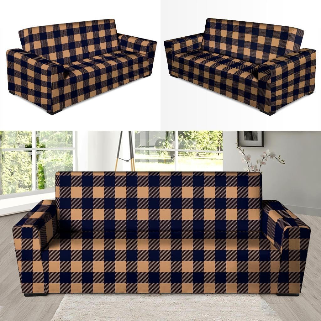 Brown Plaid Sofa Cover-grizzshop