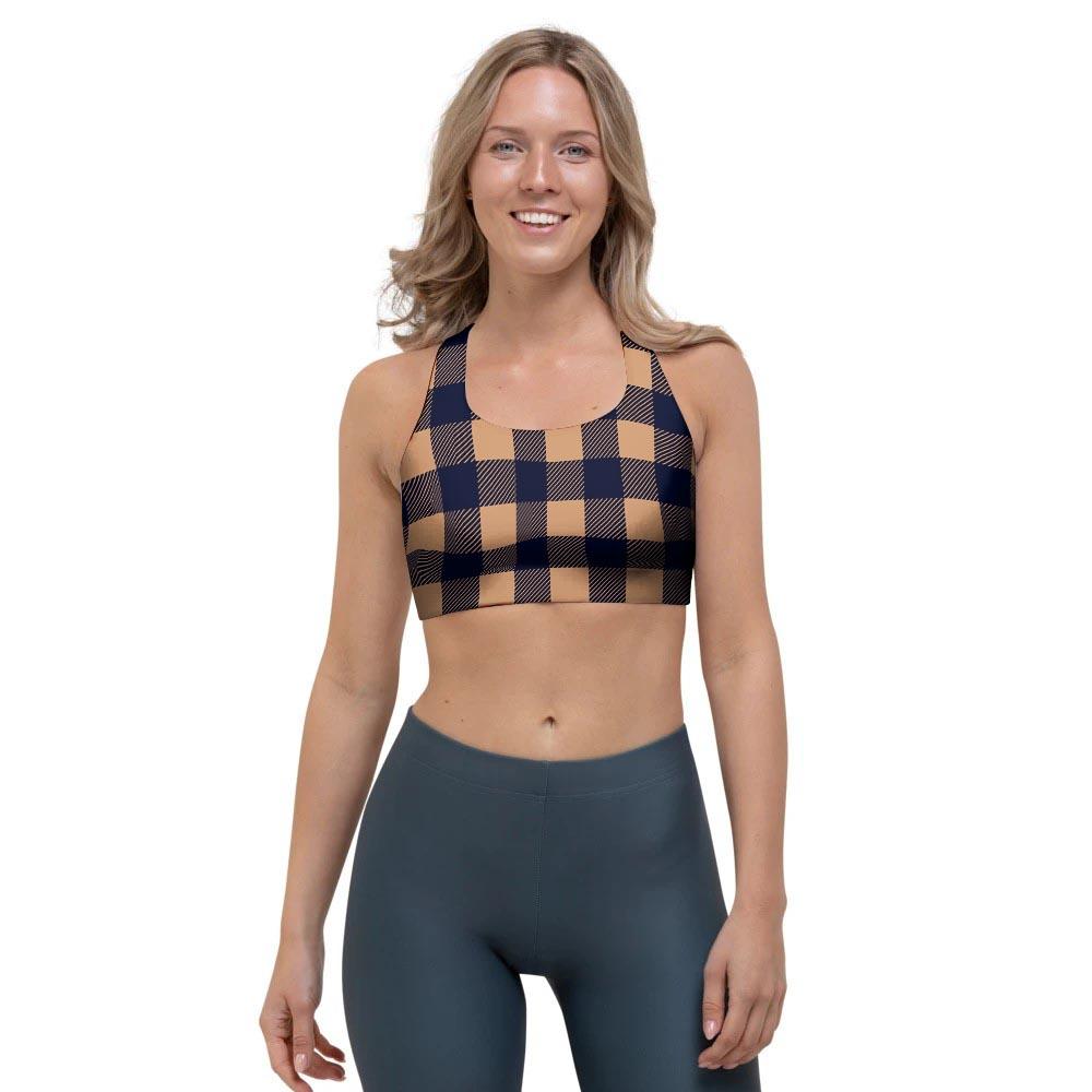 Brown Plaid Sports Bra-grizzshop