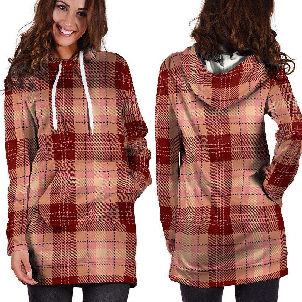Brown Plaid Tartan Hoodie Dress-grizzshop