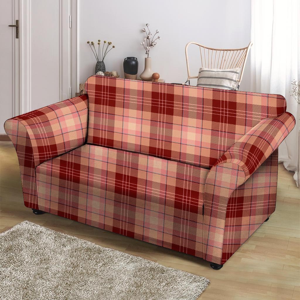 Brown Plaid Tartan Loveseat Cover-grizzshop