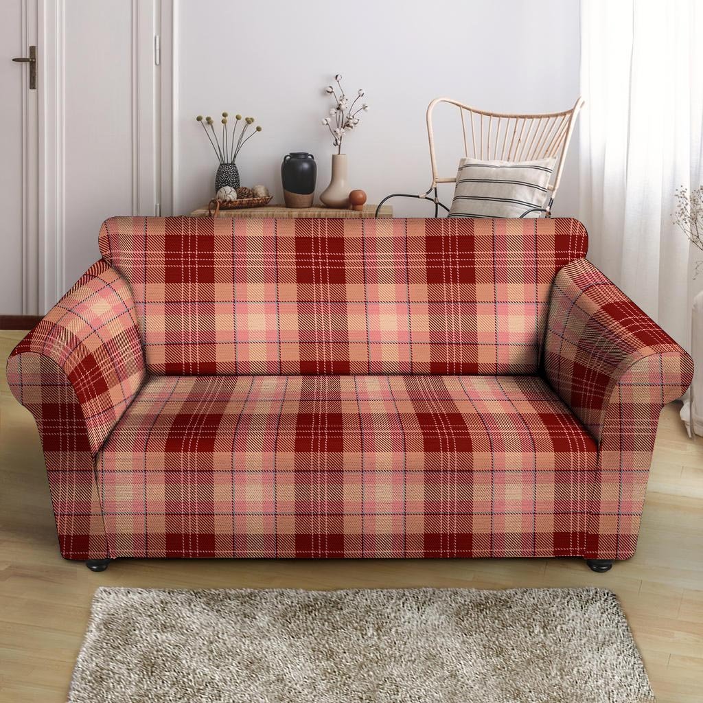 Brown Plaid Tartan Loveseat Cover-grizzshop