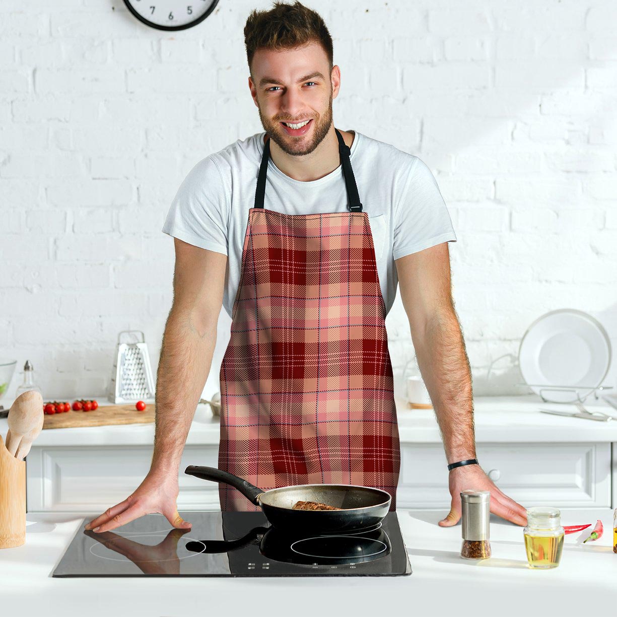 Brown Plaid Tartan Men's Apron-grizzshop