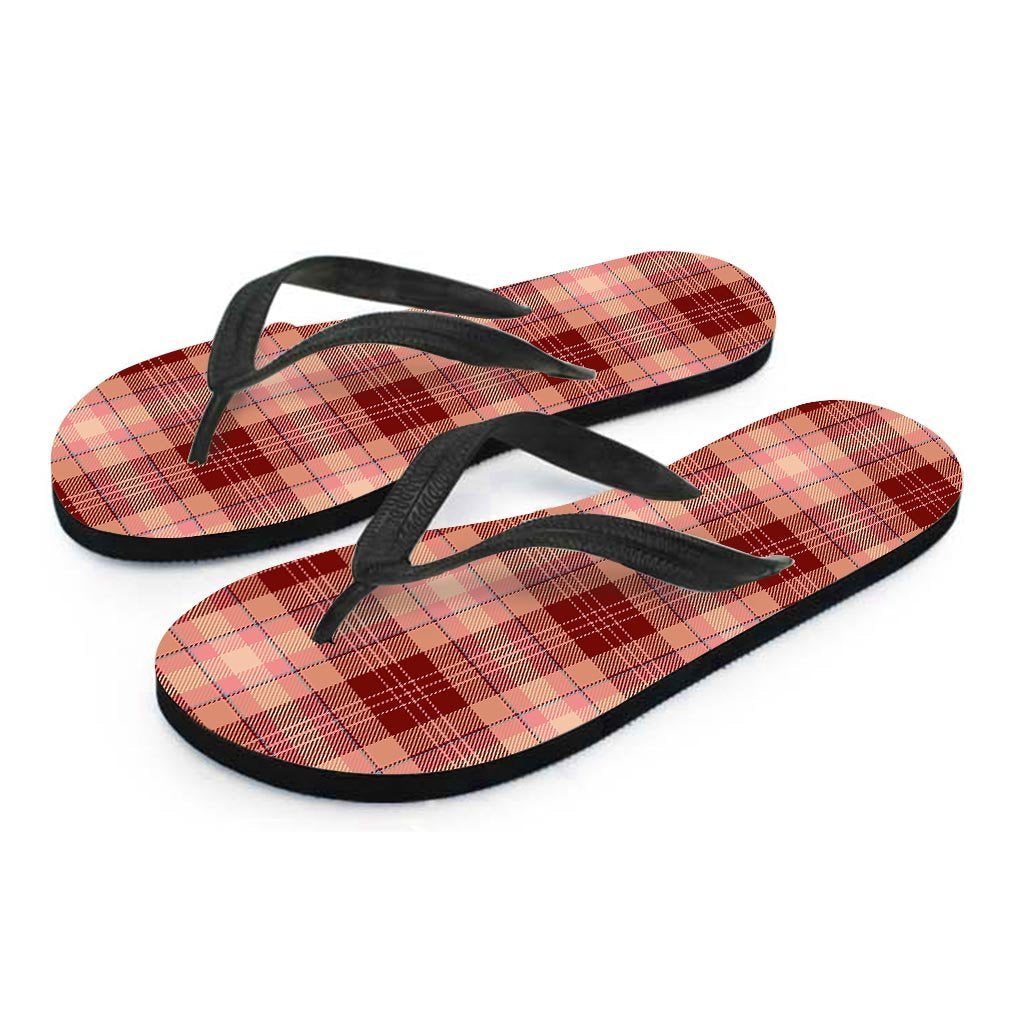 Brown Plaid Tartan Men's Flip Flops-grizzshop