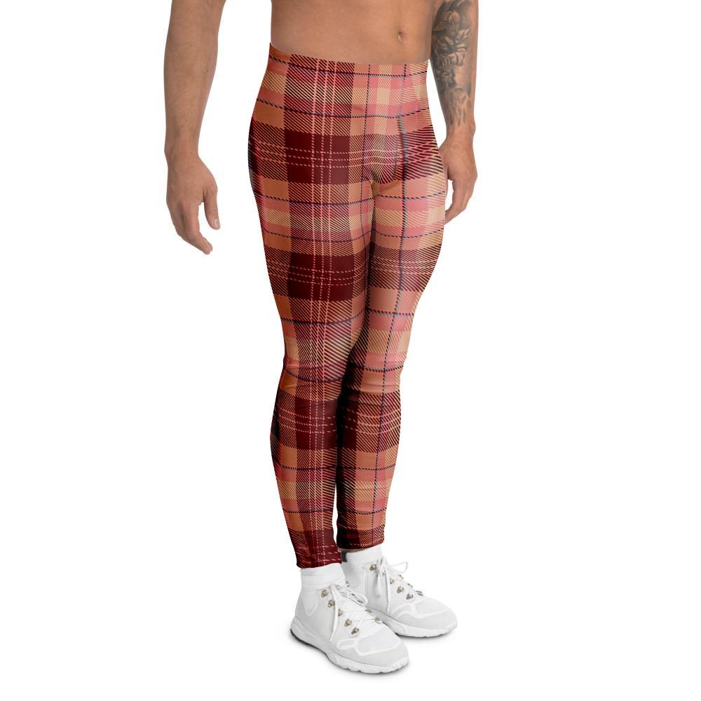 Brown Plaid Tartan Men's Leggings-grizzshop