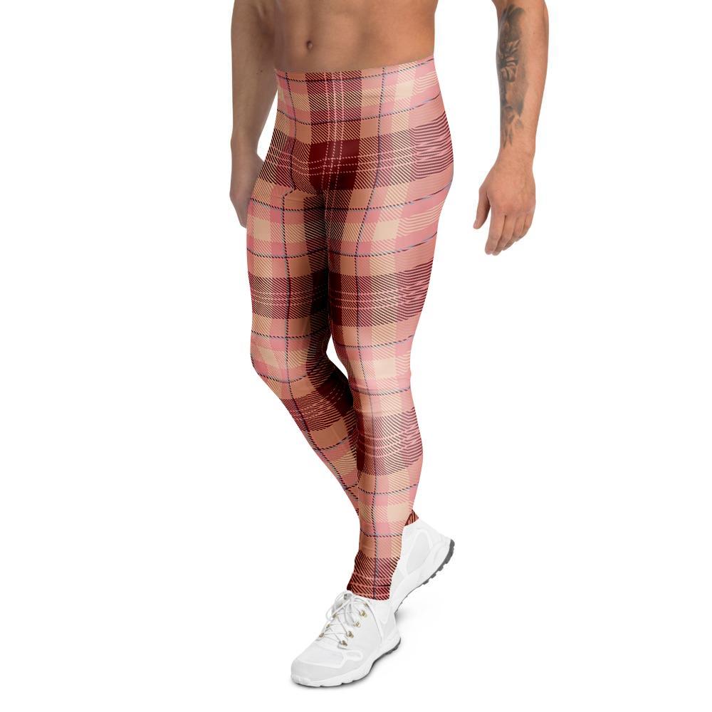 Brown Plaid Tartan Men's Leggings-grizzshop