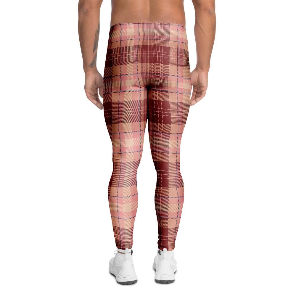 Brown Plaid Tartan Men's Leggings-grizzshop