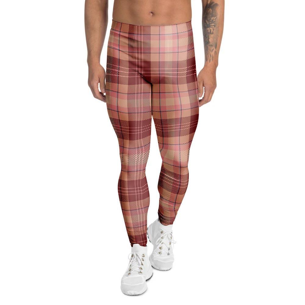 Brown Plaid Tartan Men's Leggings-grizzshop