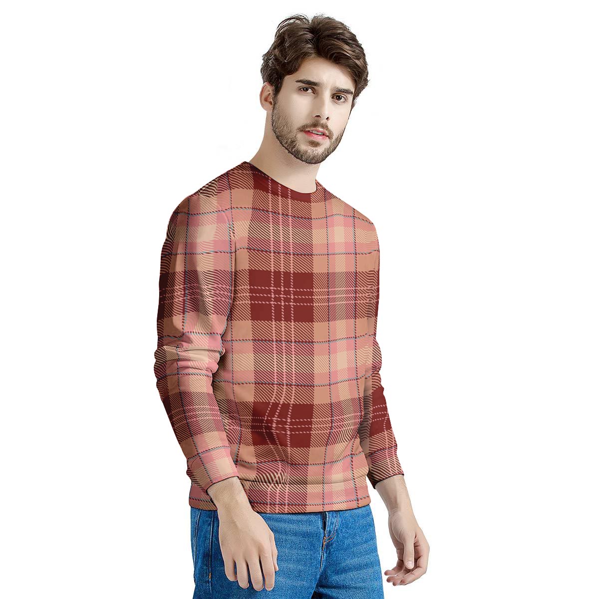 Brown Plaid Tartan Men's Sweatshirt-grizzshop