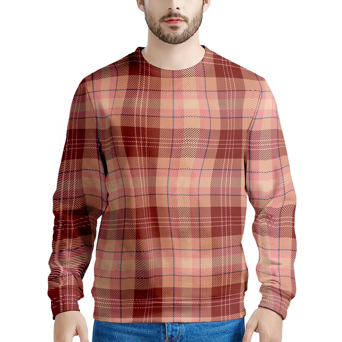 Brown Plaid Tartan Men's Sweatshirt-grizzshop