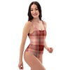 Brown Plaid Tartan One Piece Swimsuite-grizzshop