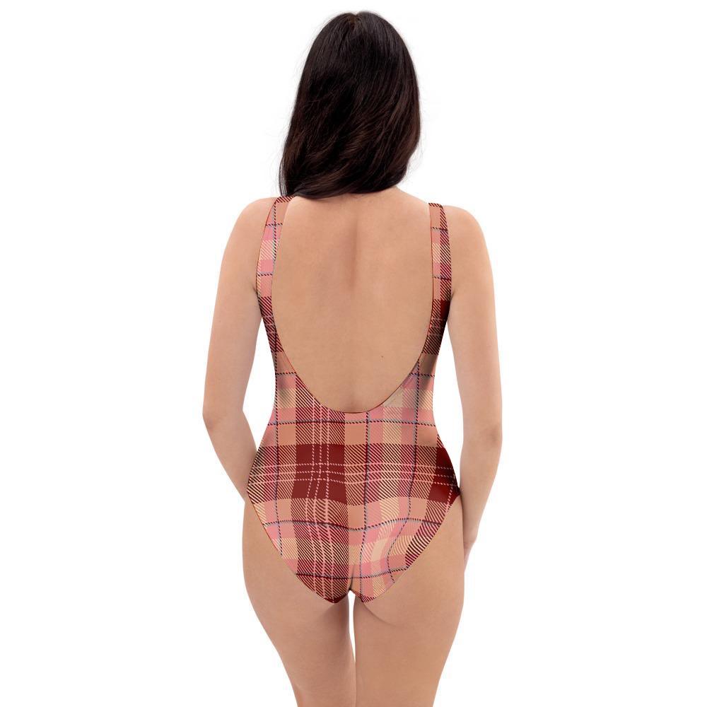 Brown Plaid Tartan One Piece Swimsuite-grizzshop