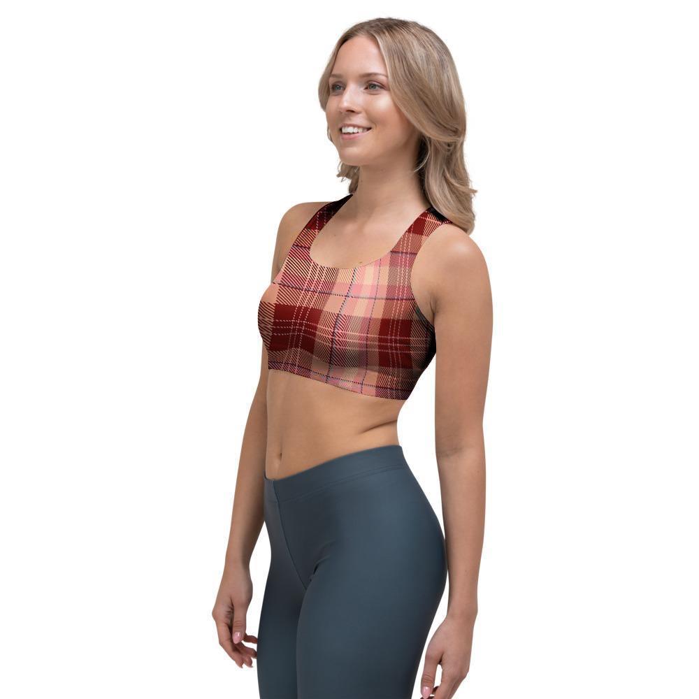 Brown Plaid Tartan Sports Bra-grizzshop