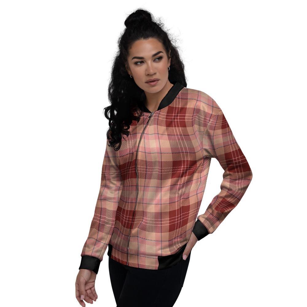 Brown Plaid Tartan Women's Bomber Jacket-grizzshop