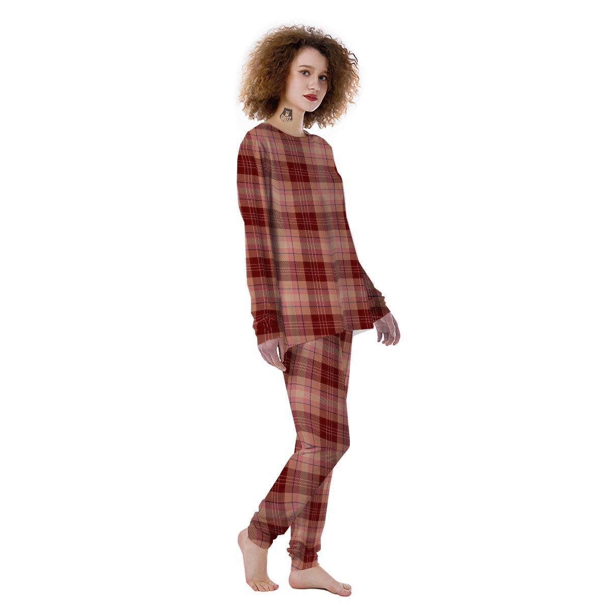 Brown Plaid Tartan Women's Pajamas-grizzshop