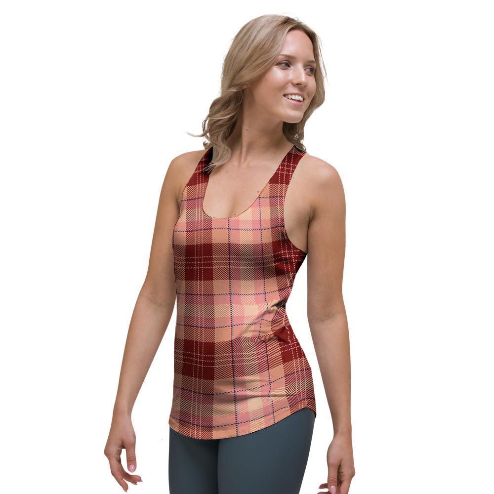 Brown Plaid Tartan Women's Racerback Tank Top-grizzshop