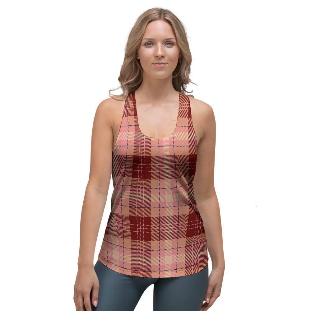 Brown Plaid Tartan Women's Racerback Tank Top-grizzshop