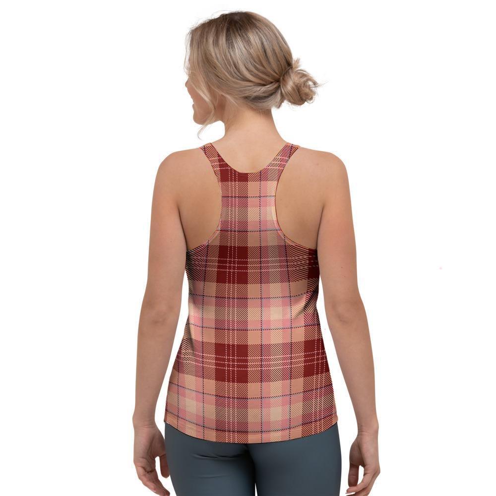 Brown Plaid Tartan Women's Racerback Tank Top-grizzshop