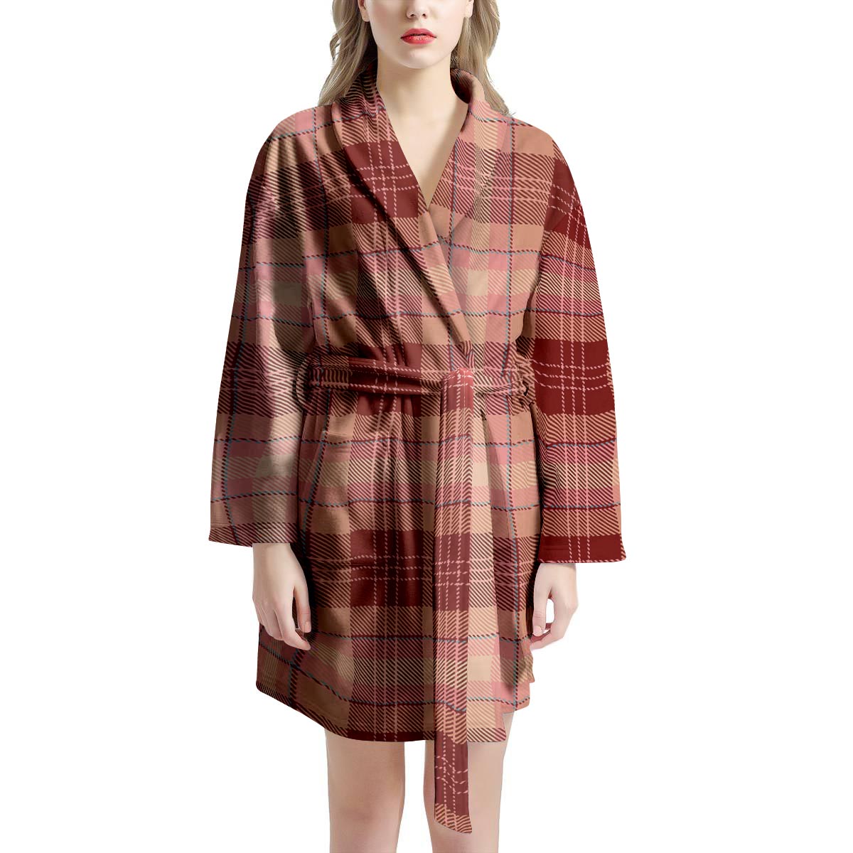 Brown Plaid Tartan Women's Robe-grizzshop