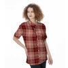 Brown Plaid Tartan Women's Short Sleeve Shirts-grizzshop