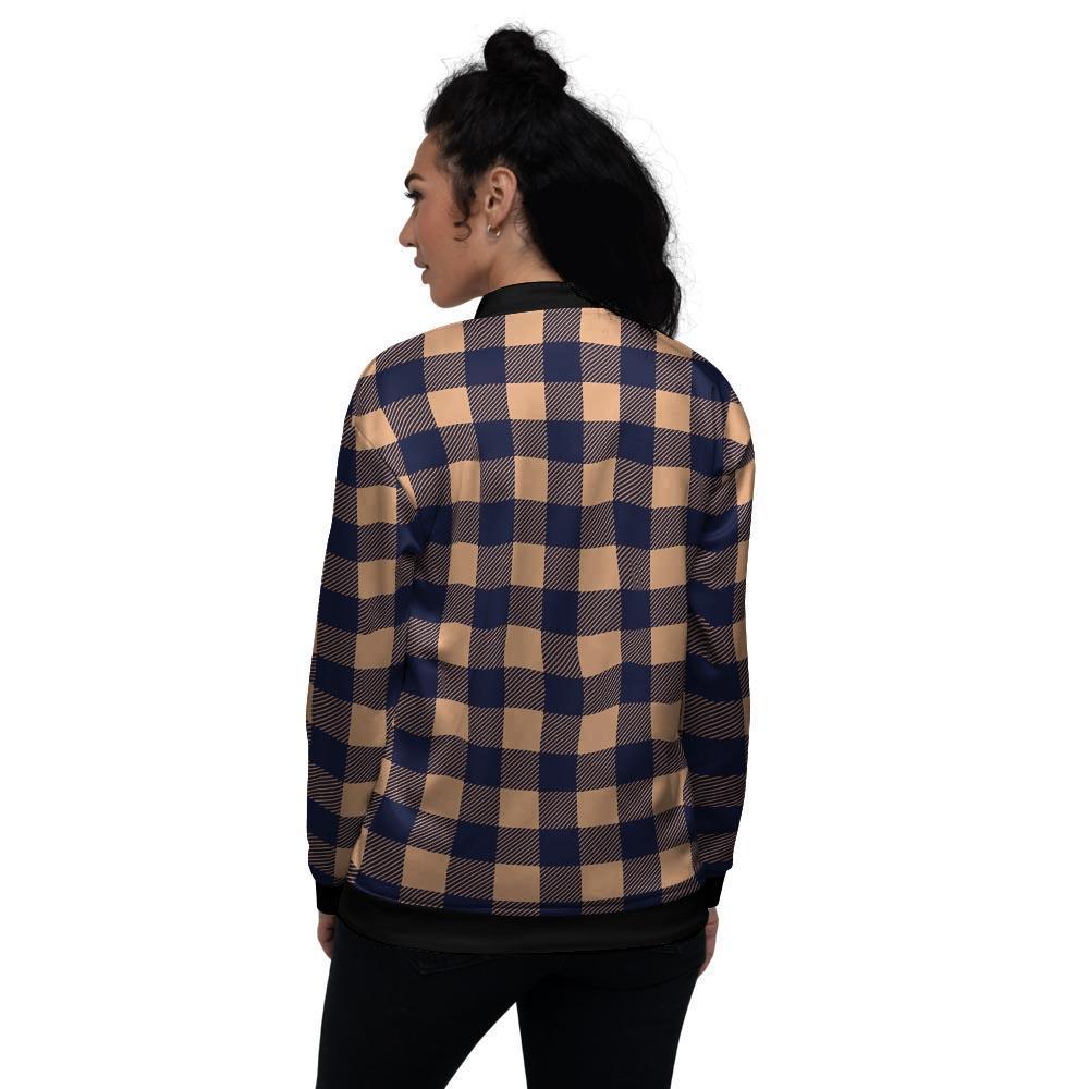 Brown Plaid Women's Bomber Jacket-grizzshop