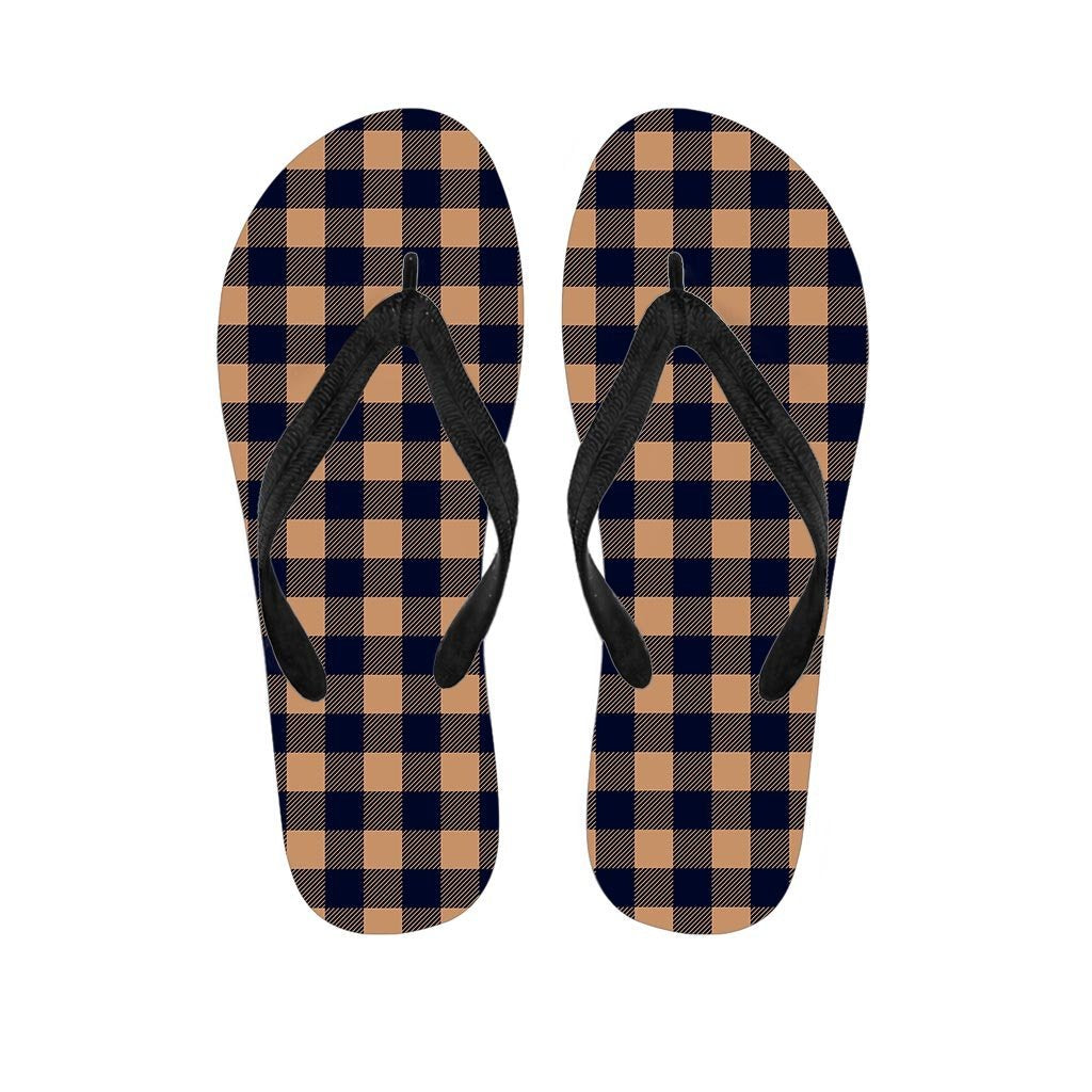 Brown Plaid Women's Flip Flops-grizzshop