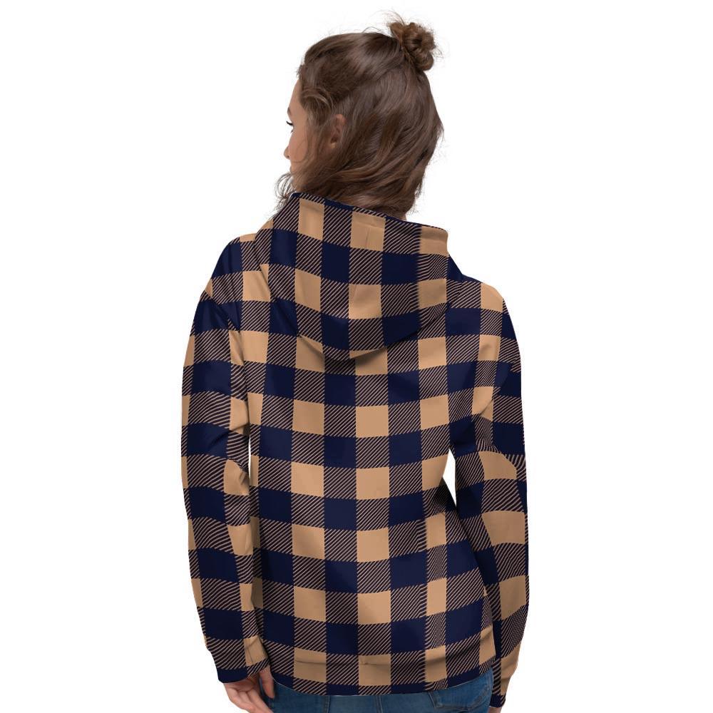 Brown Plaid Women's Hoodie-grizzshop